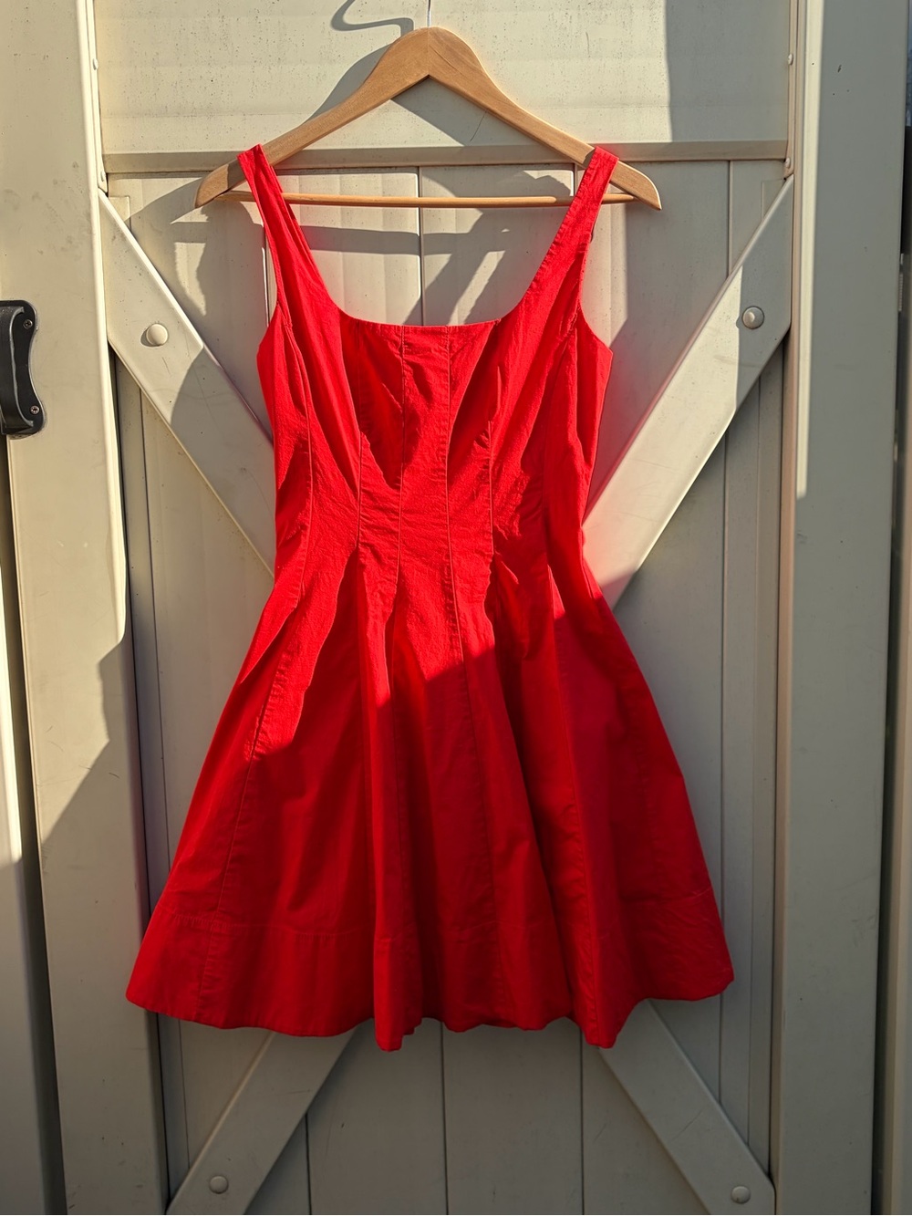 STAUD Bright Red Cotton Sleeveless Fit-and-Flare Mini Dress